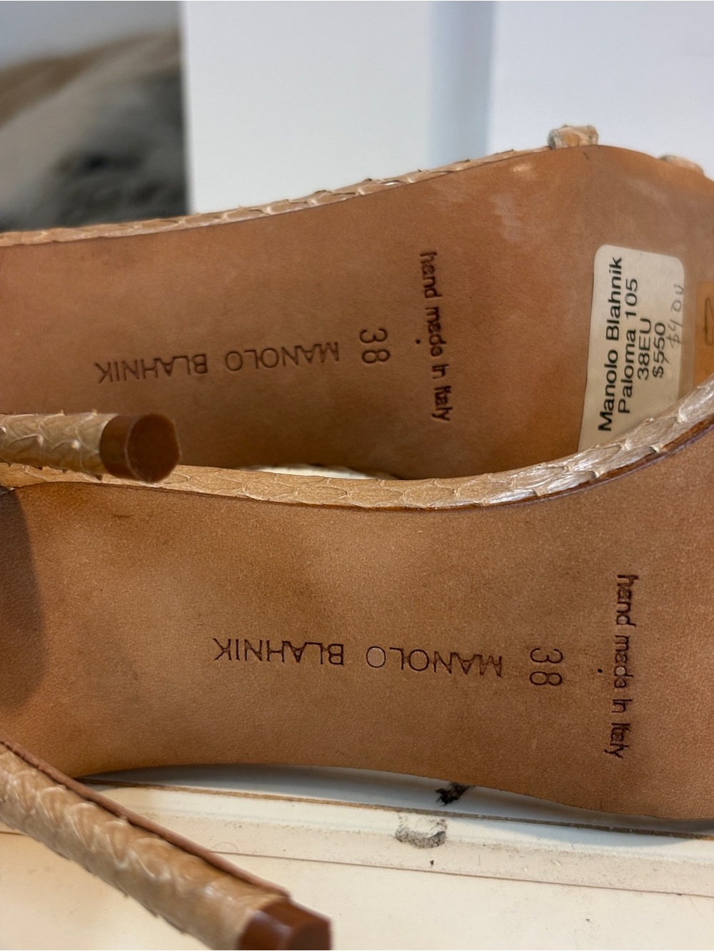 Manolo Blahnik Snake-Embossed Ankle-Strap Heels - Picture 6 of 8